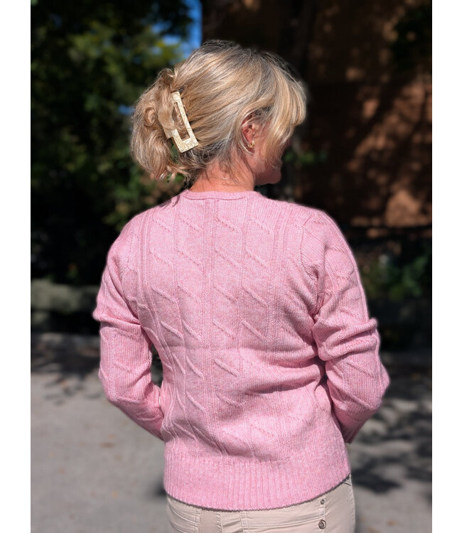 Point Zero Cableknit V-Neck Sweater - Pink