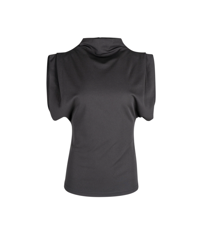 Astrid Mock Neck Gathered Sleeve Top - Black