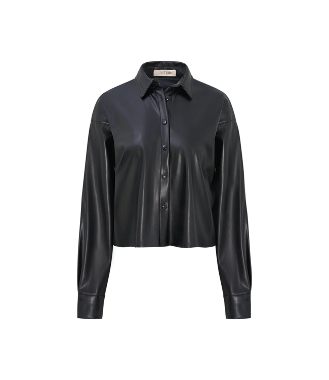 Astrid Cropped Leather Button Down - Black