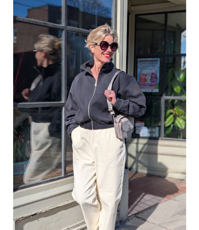 Izzara Zip-Up Sweater - Black