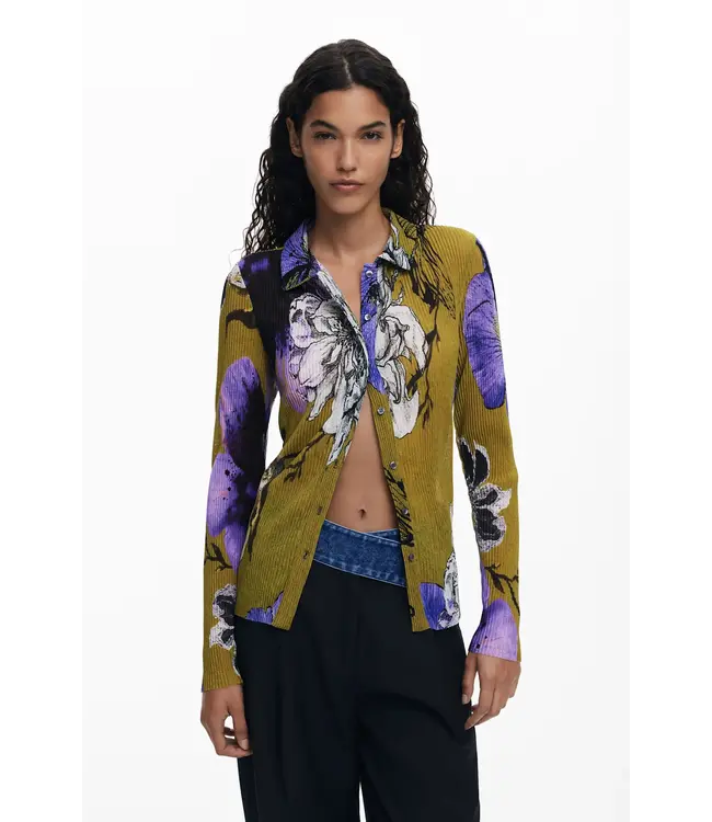 Desigual Floral Pleated Button Down - Green