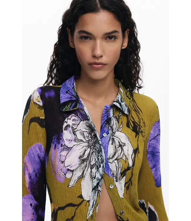 Desigual Floral Pleated Button Down - Green