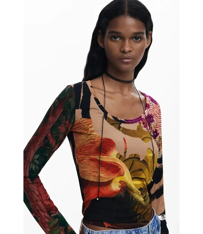 Desigual Graphic Long Sleeve Top - Rosa Palo