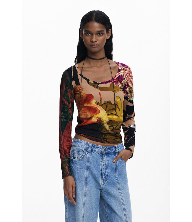 Desigual Graphic Long Sleeve Top - Rosa Palo