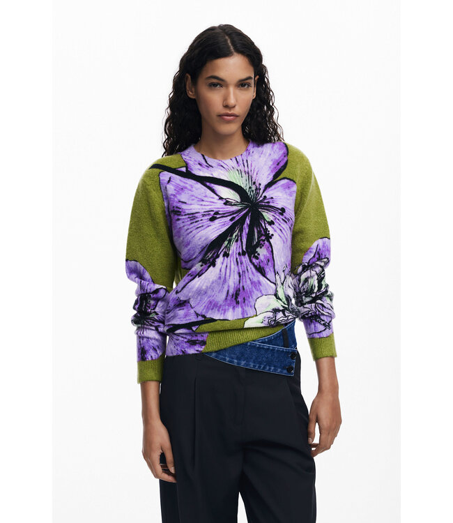 Desigual Floral Knit Sweater - Green/Purple