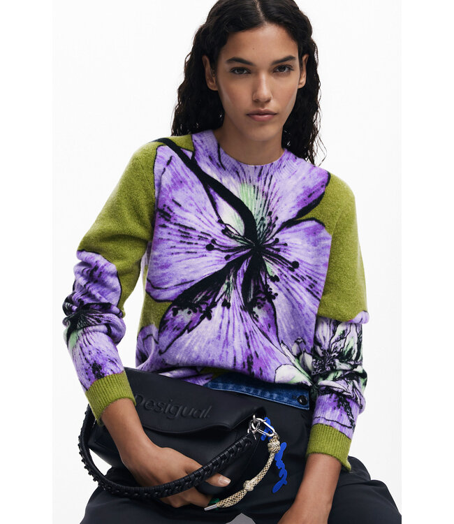 Desigual Floral Knit Sweater - Green/Purple