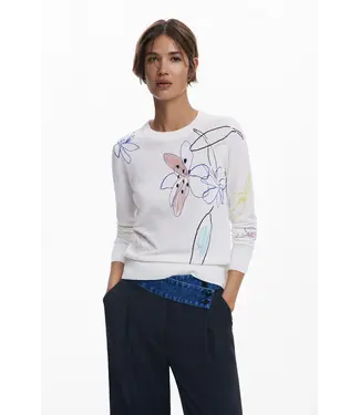 Desigual Hand-drawn Floral Knit - White