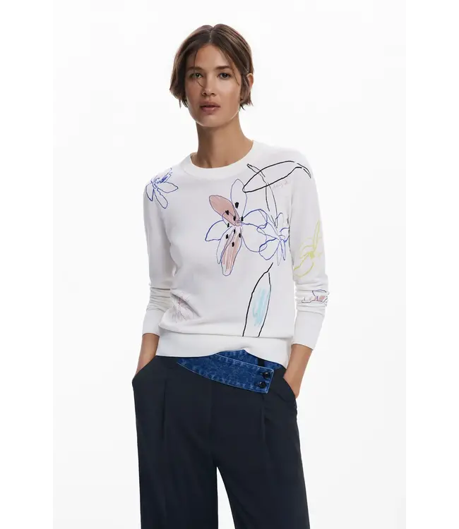 Desigual Hand-drawn Floral Knit - White