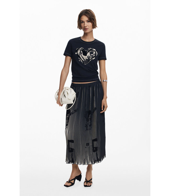 Desigual Pleated Illusion Pattern Maxi Skirt - Black
