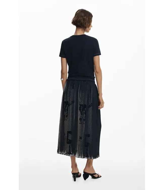 Desigual Pleated Illusion Pattern Maxi Skirt - Black