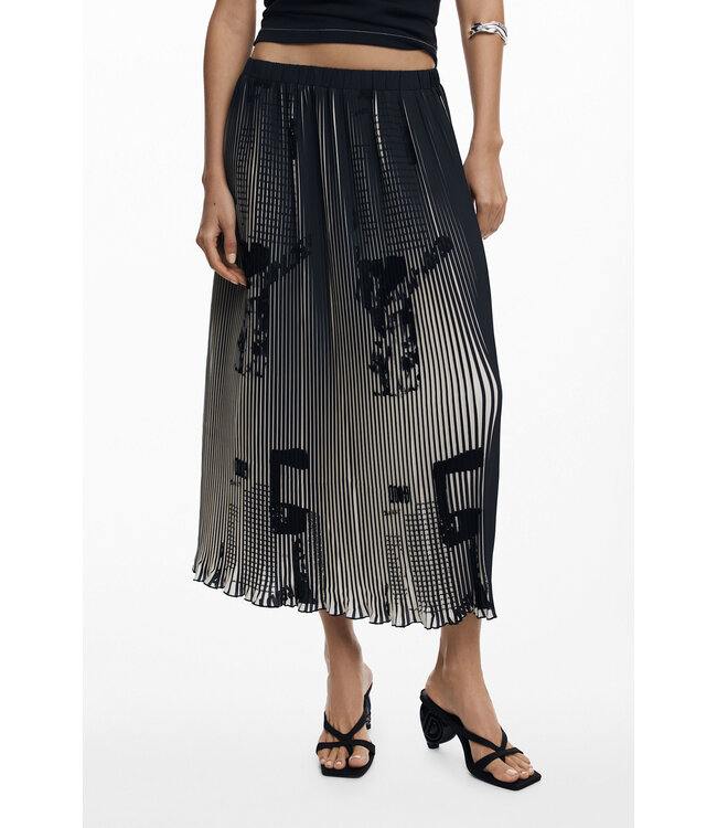 Desigual Pleated Illusion Pattern Maxi Skirt - Black