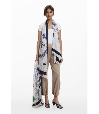 Desigual Hand-Drawn Floral Scarf - White