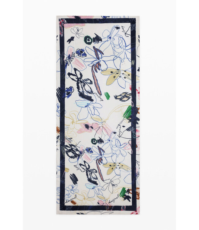 Desigual Hand-Drawn Floral Scarf - White