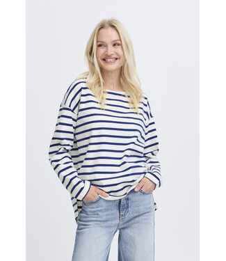 B. Young ByRamsi Striped Pullover - White/Blue