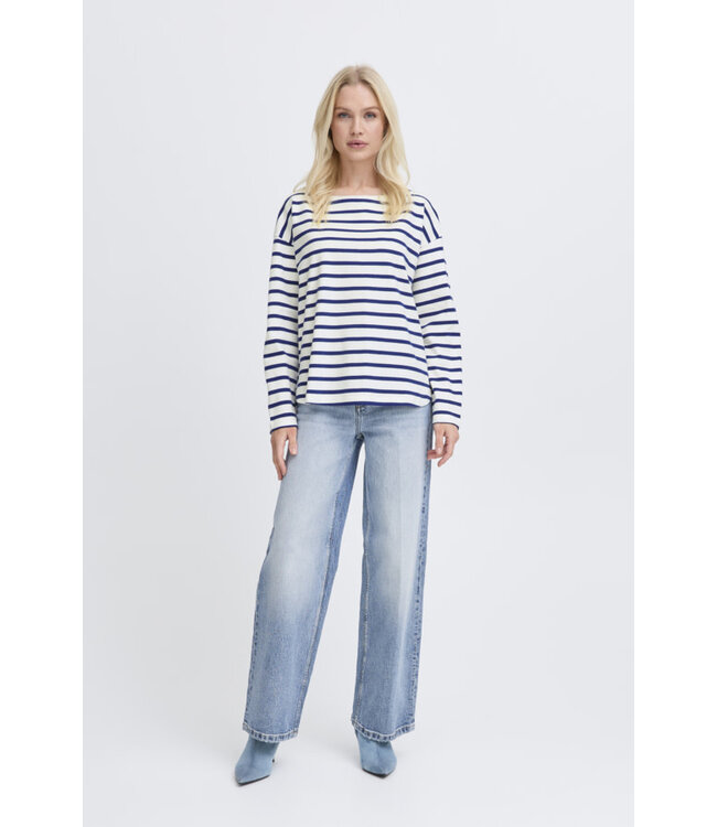 B. Young ByRamsi Striped Pullover - White/Blue
