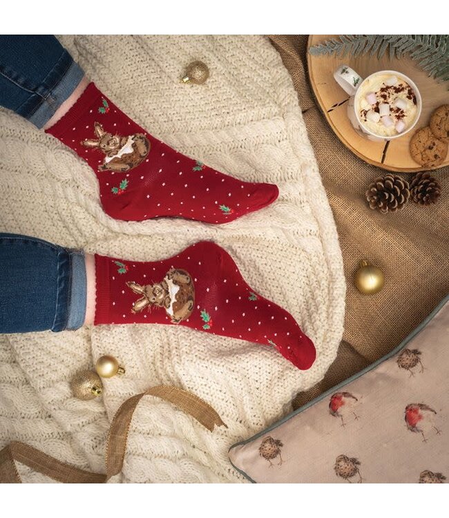 Wrendale Designs Animal Crew Socks - Christmas Rabbit