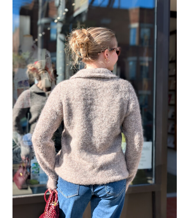 Point Zero Floral Button Knit Cardi Jacket - Beige