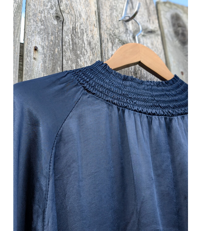 Sateen Mock Turtle Neck Top - Midnight