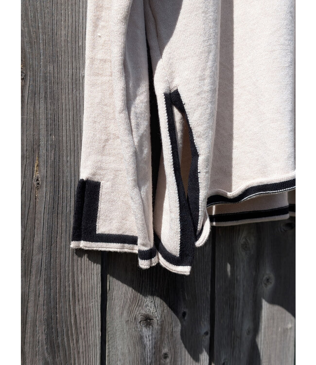 V-Neck Sweater w/Side Slits - Beige