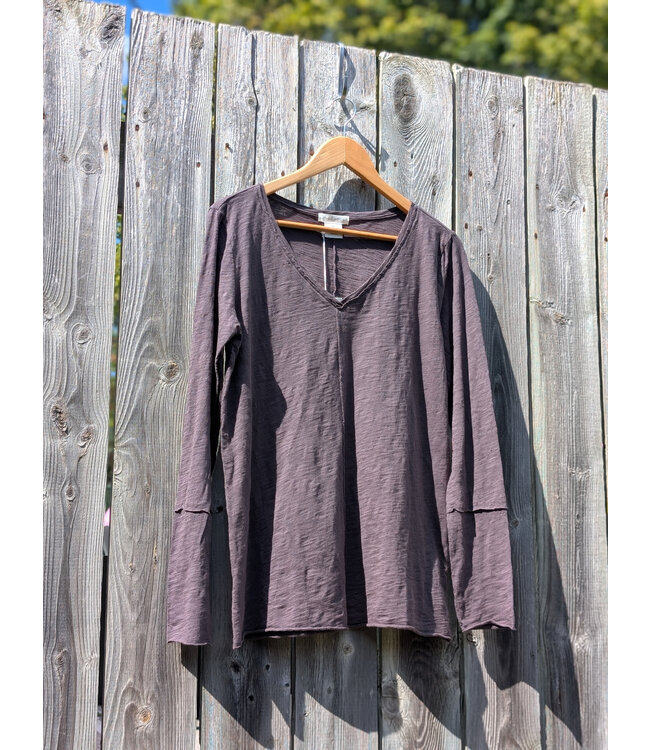 Mododoc Long Sleeve V-Neck Tunic - Washed Ebony