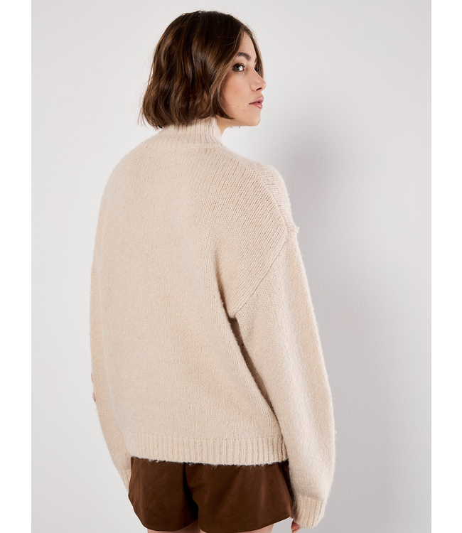 Apricot Embroidered Flower Mock Neck Jumper - Stone