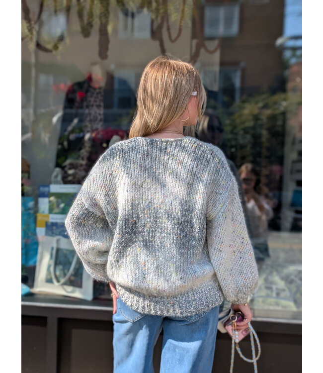 Apricot Tinsel Fleck V-Neck Fisherman Jumper - Grey