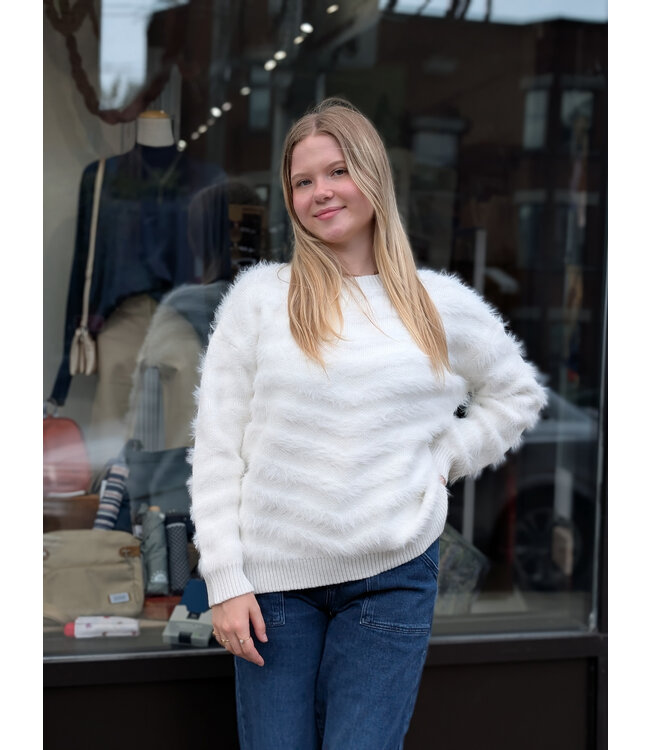 Apricot Fluffy Stripe Jumper - White