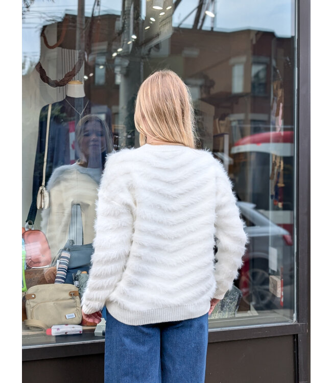 Apricot Fluffy Stripe Jumper - White