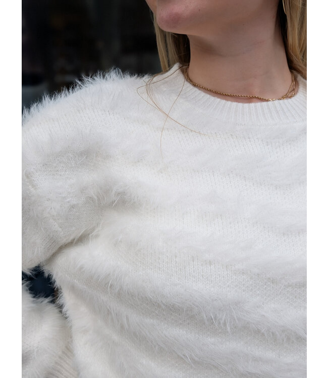 Apricot Fluffy Stripe Jumper - White