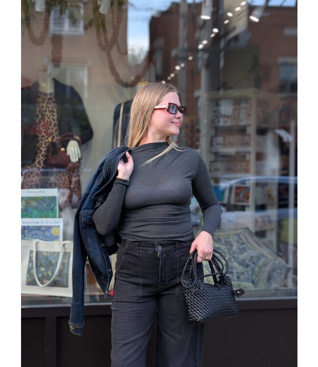 Astrid Mock Neck Long Sleeve Top - Grey