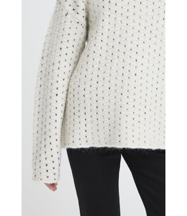 ICHI Mock Neck Flecked Sweater - Cloud Dancer