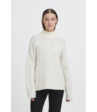 ICHI Mock Neck Flecked Sweater - Cloud Dancer