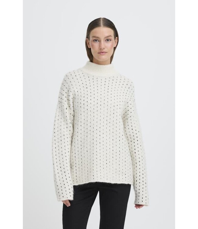 ICHI Mock Neck Flecked Sweater - Cloud Dancer