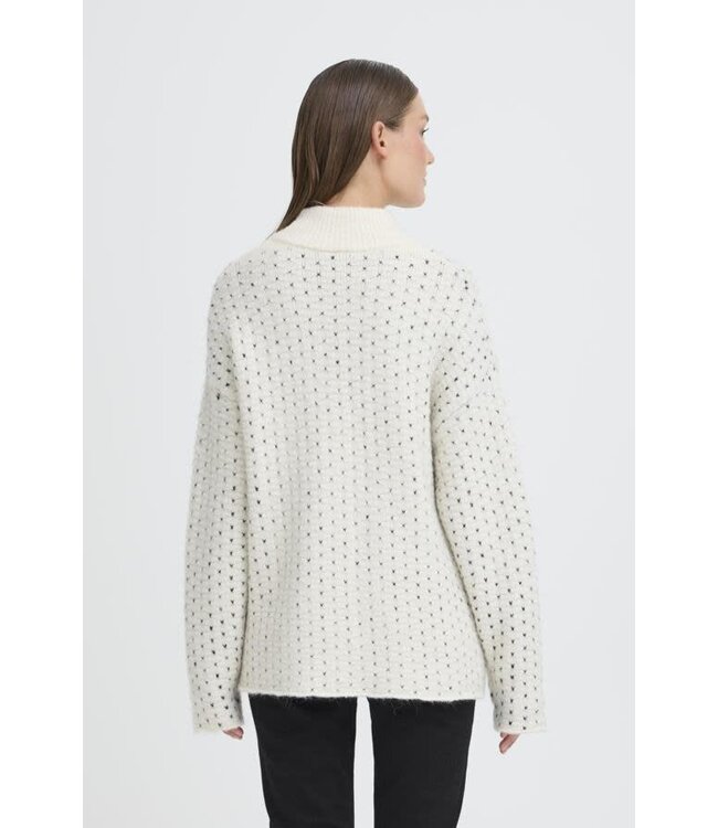ICHI Mock Neck Flecked Sweater - Cloud Dancer