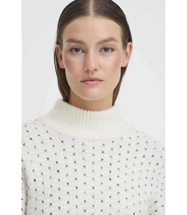 ICHI Mock Neck Flecked Sweater - Cloud Dancer