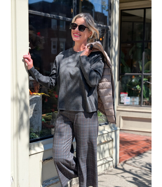 Fransa Relaxed Long Sleeve Top - Grey Pinstripe