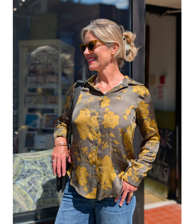 Astrid Floral Button-Up Blouse - Green Floral