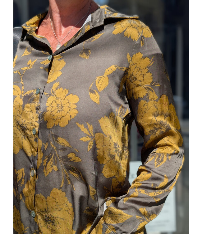 Astrid Floral Button-Up Blouse - Green Floral