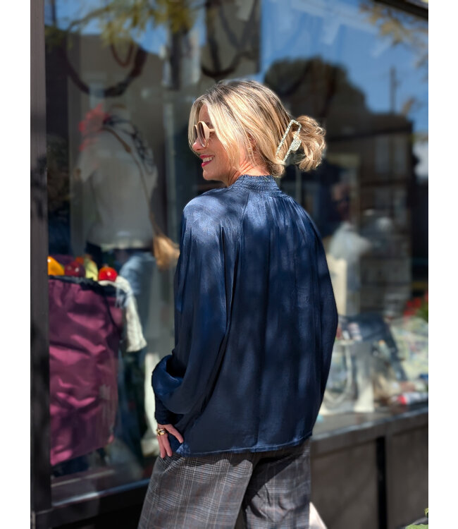 Sateen Mock Turtle Neck Top - Midnight