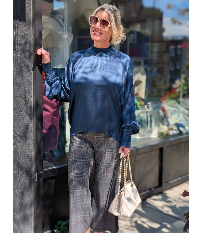 Sateen Mock Turtle Neck Top - Midnight