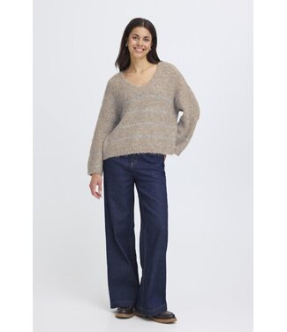 Fransa V-neck Stripe Sweater - Moon Rock