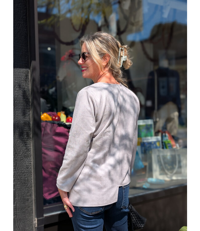 Faux Suede Asymmetric Top - Moon