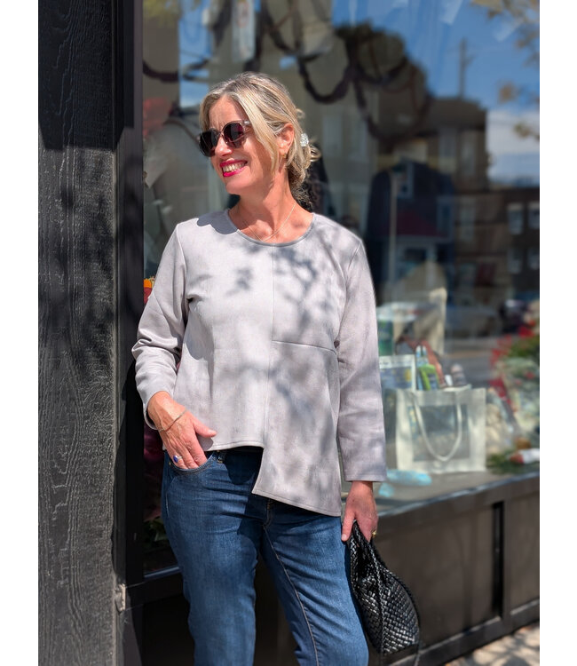 Faux Suede Asymmetric Top - Moon