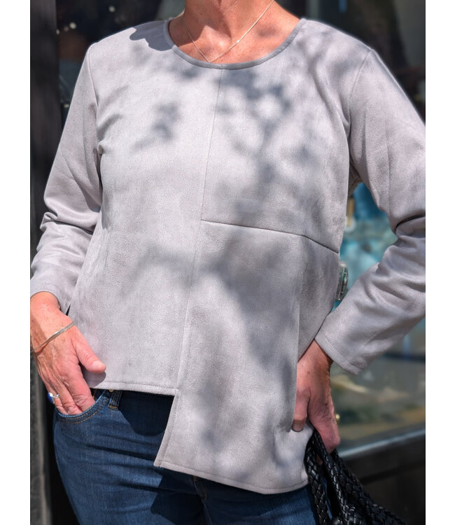 Faux Suede Asymmetric Top - Moon