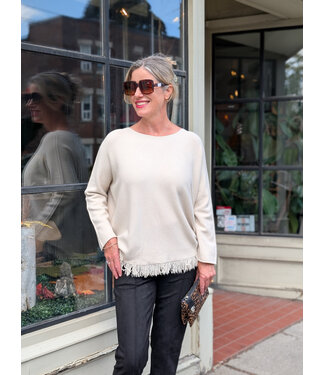 Fringe Hem Knit Sweater - Vanilla