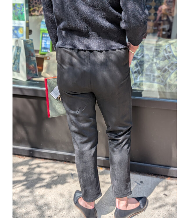 Faux Suede Pull-on Pants - Black