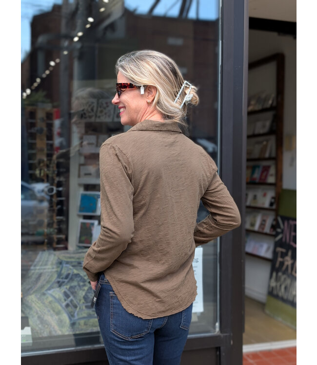 Mododoc Hi-Lo Long Sleeve Polo w/Raw Hem - Fern