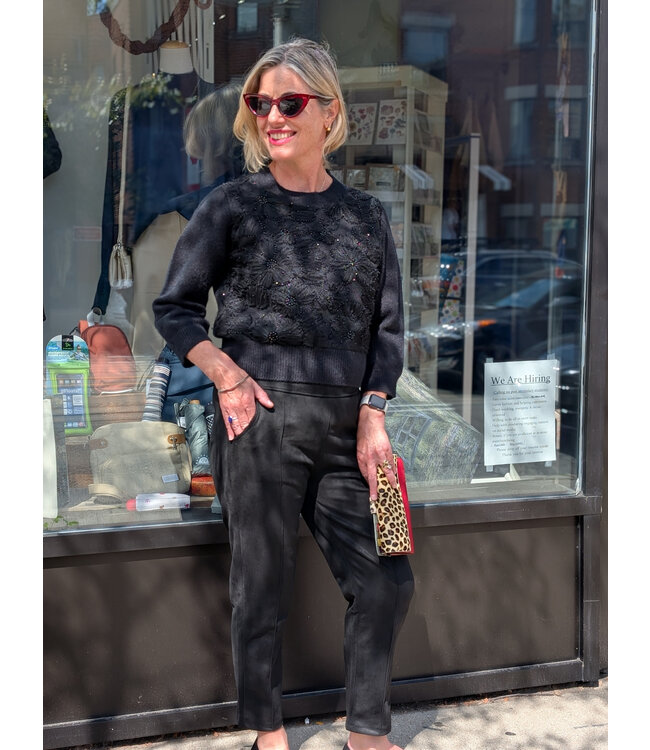 Astrid Mesh/Beaded Knit Sweater - Black