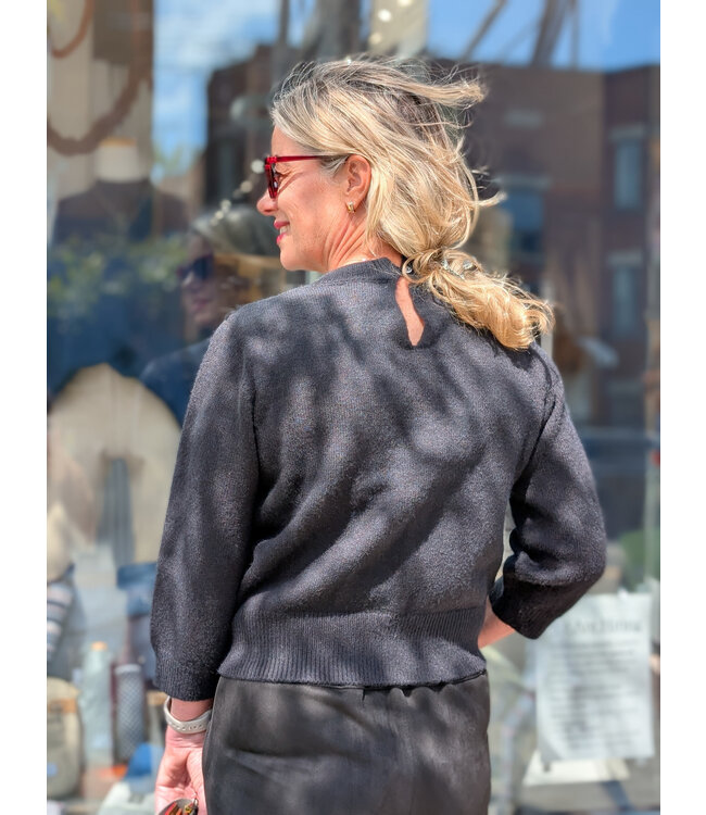 Astrid Mesh/Beaded Knit Sweater - Black