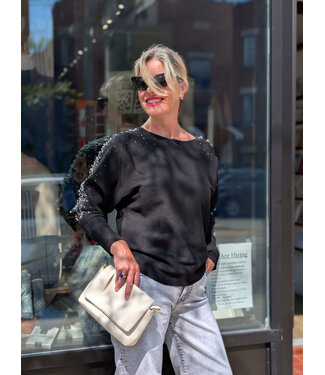 Apricot Pearls Stud Gem Batwing Jumper - Black